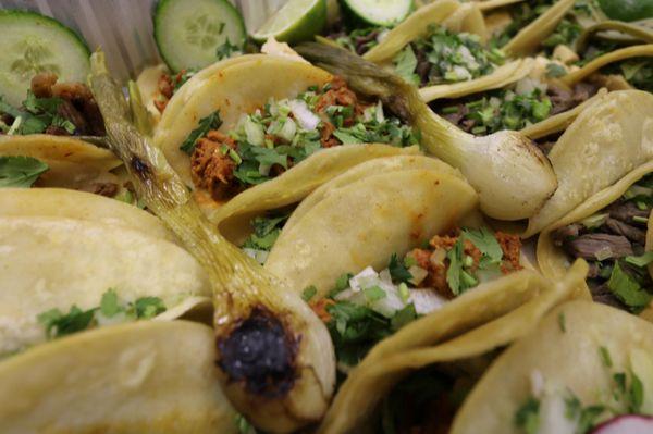 Beef,  Pulled Pork,  Steak,  and Chicken Tacos