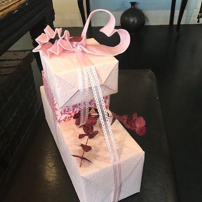 Triple-decker Millennial pink birthday gifts