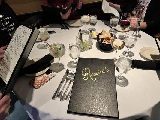 A delicious variety of bread to enjoy and a full menu