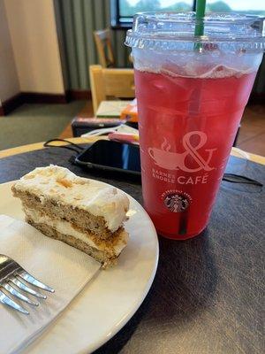 Coconut banana cake and passion fruit lemonade