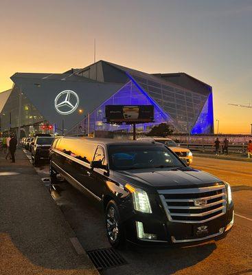 Concert night or game day at Mercedes-Benz Stadium Cadillac stretch Limo