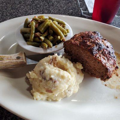 Monday special meatloaf comes with choice of 2 sides, and complimentary soup and rolls.