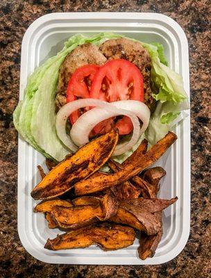 Fennel Turkey Burger w/ Sweet Potato Wedges