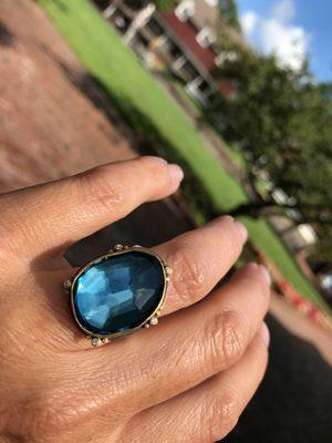 Stunning London Blue Topaz Ring with 22k Bezel by Ananda Khalsa, Florence MA