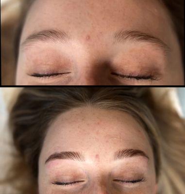 Before and after eyebrow lamination and tint