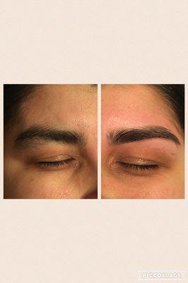 Before and after eyebrow waxing.