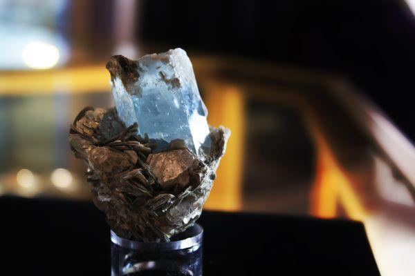 Aquamarine on Lepidolite Cluster