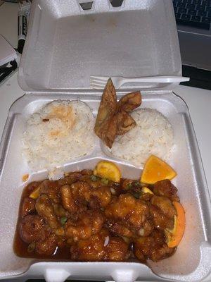 Orange chicken with white rice