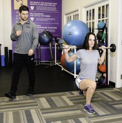 Keeping an eye on that right knee bowing in during the Barbell Lunge