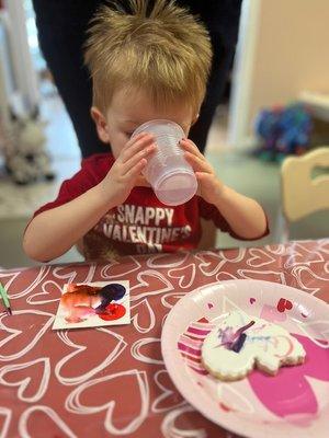 Valentine's Day cookie decorating.