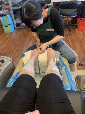 Beginning of pedicure