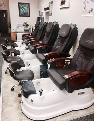 Super sanitized comfy pedicure chairs. We have single use sanitized liners. This is where all the magic happens!