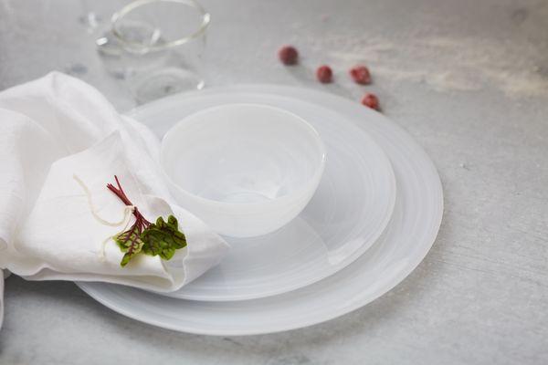 White Alabaster Glass Dinner Plate, Dessert Plate & Bowl