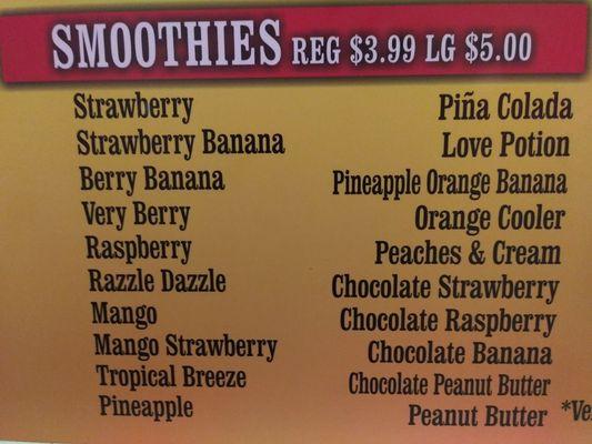 Smoothie menu