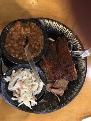 Brisket  Ribs Cole slaw Beans