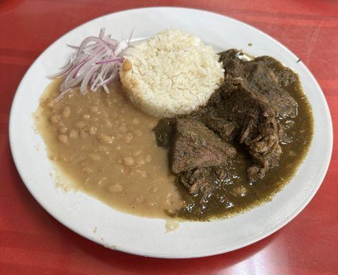 Seco de Res Combinado (slow roasted beef stew with rice and beans)