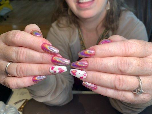 Beautiful pink chrome valentine nails! Done by Jennifer!!