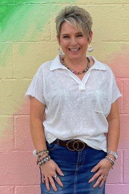 We love a white top with denim. This collard shirt is perfect for summer with its different textures.