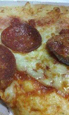 Look at the crisp on that yummy, chewy, crusty, crust. Notice the heat on the pepperoni?