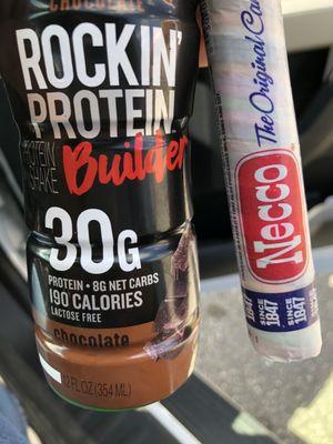 Protein drink and a Necco