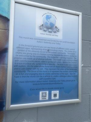 Plaque explains mural & mission of foundation.