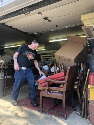 My dad'd chair and ottoman before Pando's magic!