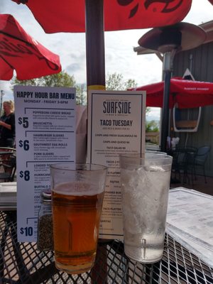 Happy Hour and Taco Tuesday menus posing with my Lonely Blonde beer.