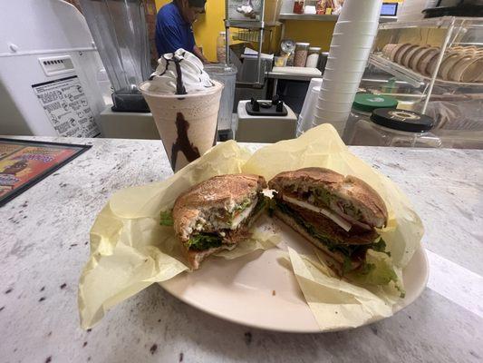 Torta de milanesa and a vanilla frappe