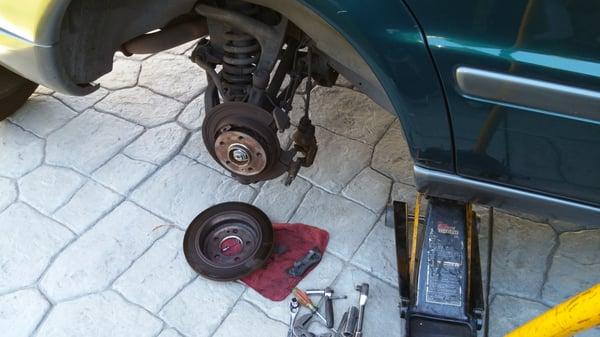 Within an hour, Eric had removed and replaced my rear brake pads and rotors and I didn't even need to leave my castle!