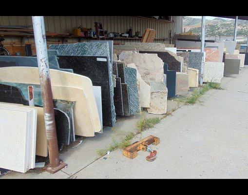 Some of our many different slabs of granite and other products.