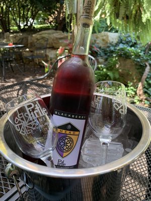 Enjoying blackberry mead outside in the shade