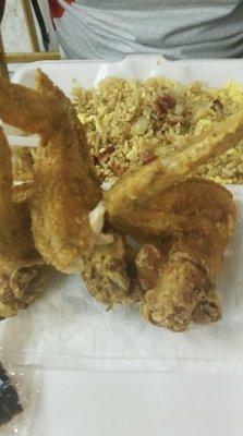 Fried chicken wings with pork fried rice combination platter