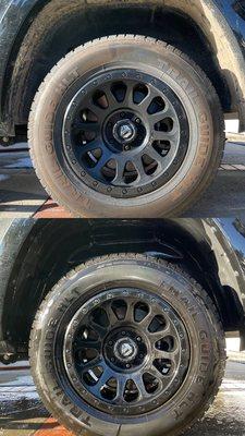 Before and after deep wheel cleaning