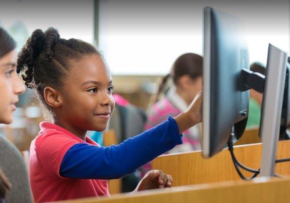 Student learning through a computer.