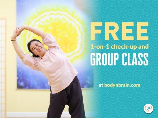 1 Free Group Class + 1 Free 1:1 Check-Up/Coaching