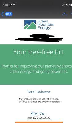 My Green Mountain electric bill for this month!