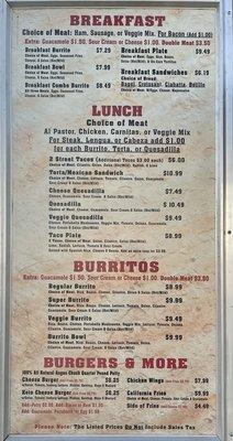 Updated menu as of September 2021