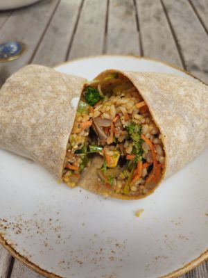 Teriyaki shiitake wrap - hard to eat without falling apart