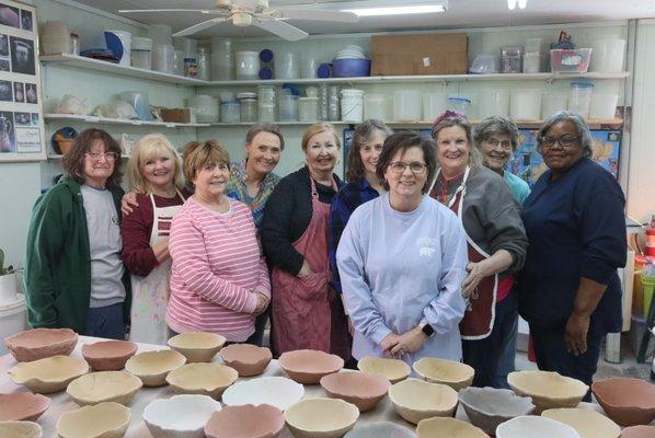 The Tupelo Auxiliary ladies from the Salvation Army made clay bowls for the empty bowl function in Antoinette's studio.