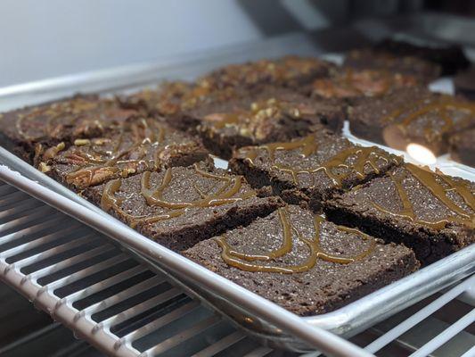 Staci's salted caramel brownies, with or without roasted pecans.