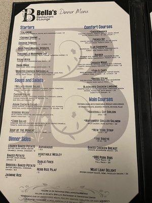 Dinner menu