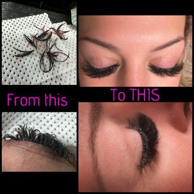 New client: Removal of incorrectly applied lashes from another business and new set applied appropriately here.