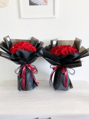 25 red roses wrapped in korean floral paper