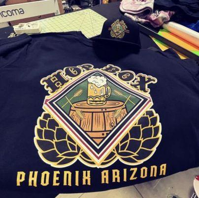 Hat and T shirt job we did for Hop Box in Phoenix. Shirts came our super, and the hat amazing. Need printing done let us know.