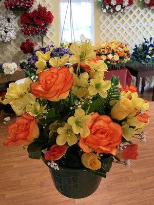 Hanging basket flower arrangement