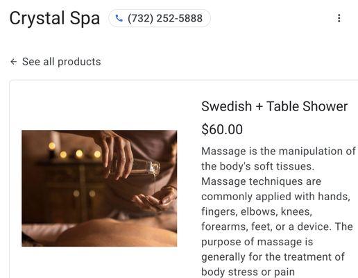 1 Hour Swedish Massage and Table shower included