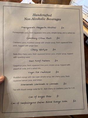 Mocktail menu