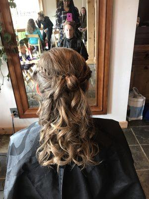 Awesome wedding hair by Beverly and make up by Lizzie in the. Background