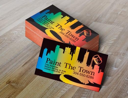 Cyndee Adkins Design - 
 Client: Paint The Town Client didn't have a logo but needed a business card that represented their company.