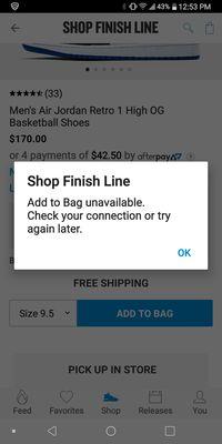 The ongoing error when shopping through Finish Line!